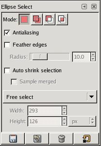 Tool Options for the Ellipse Select tool